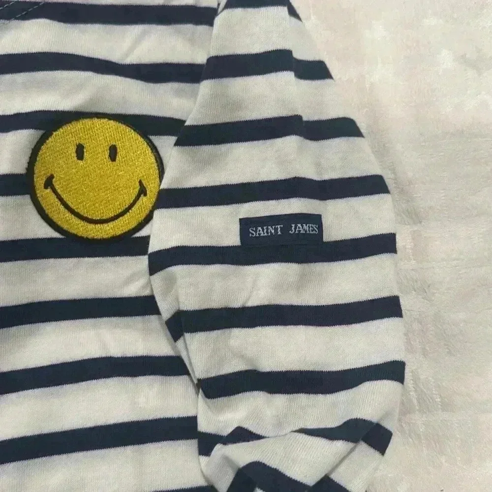 Saint James smiley shirt navy and white crew neck